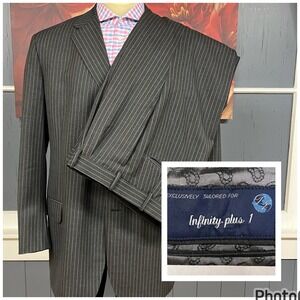 Tom‎ James Custom Suit Mens 46-48Long Wool Cuffed Pleated Pants 38x31 Gray/Blue